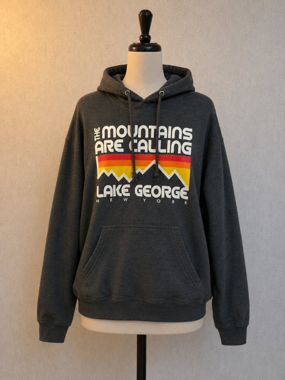 Lake George Charcoal Graphic Crewneck Sweatshirt - 'The Mountains Are Calling'